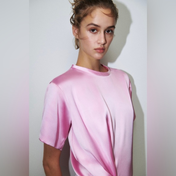 NWT Zara Pink Satin Effect Mini Dress - Picture 2 of 7